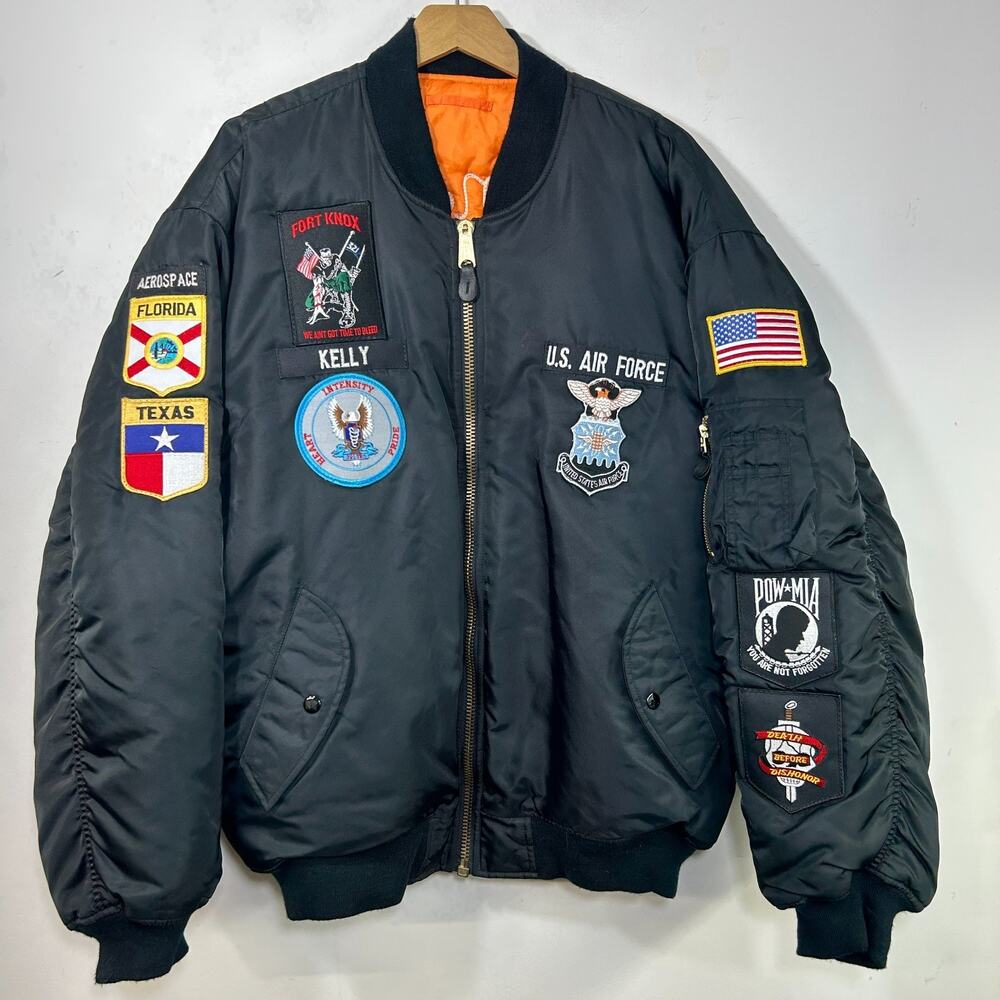 Vtg Air Force AeroSpace MA-1 Military Patches Bomber Flight Jacket XL USA